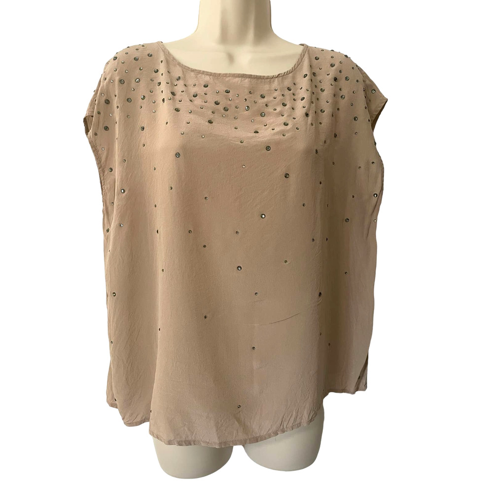 Silk and Rhinestones! Classy style!, Talbots taupe, Grey Stones, Large‎ Petite